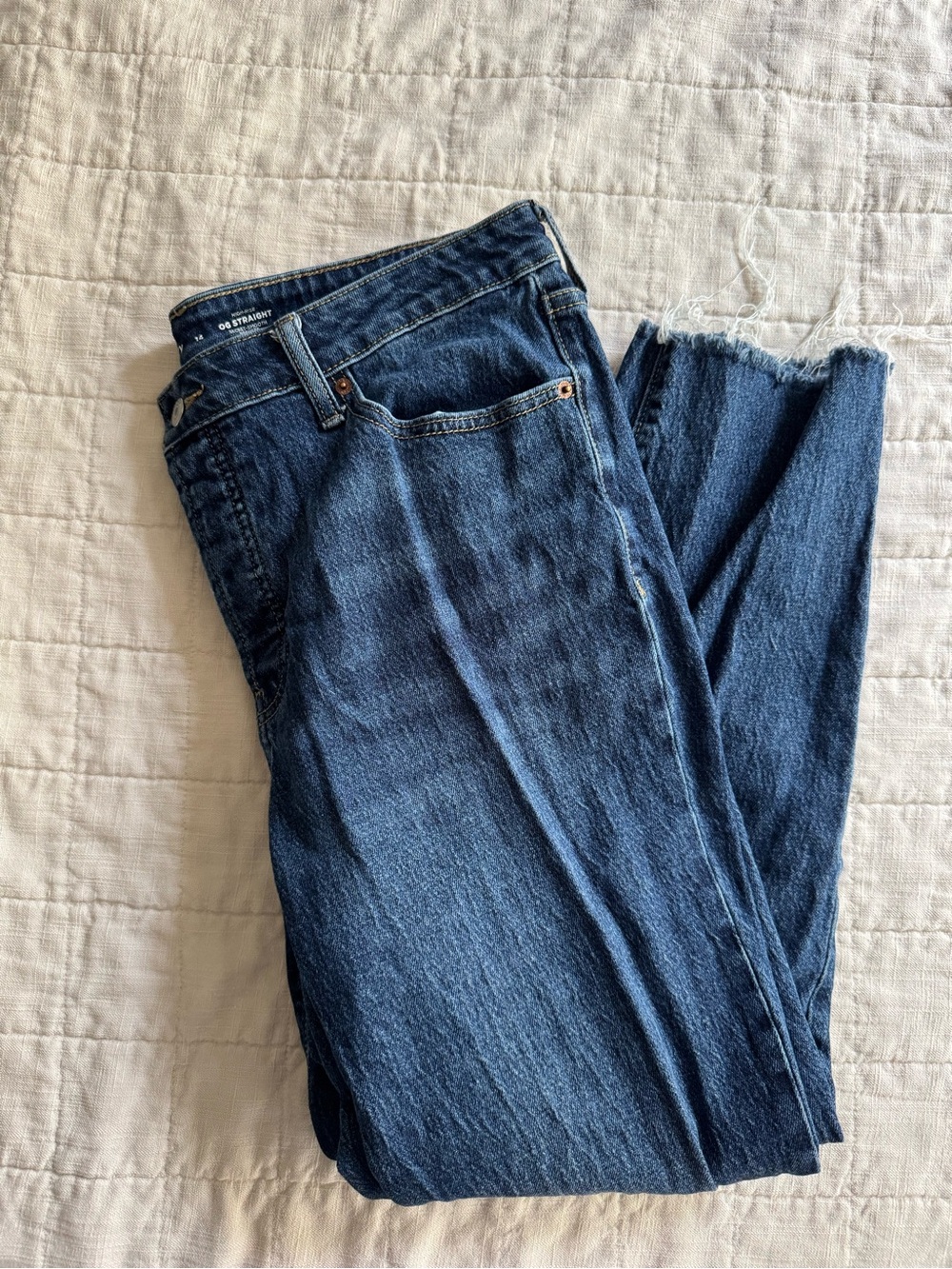Old Navy Dark Blue Straight-Leg Jeans with Raw Hem